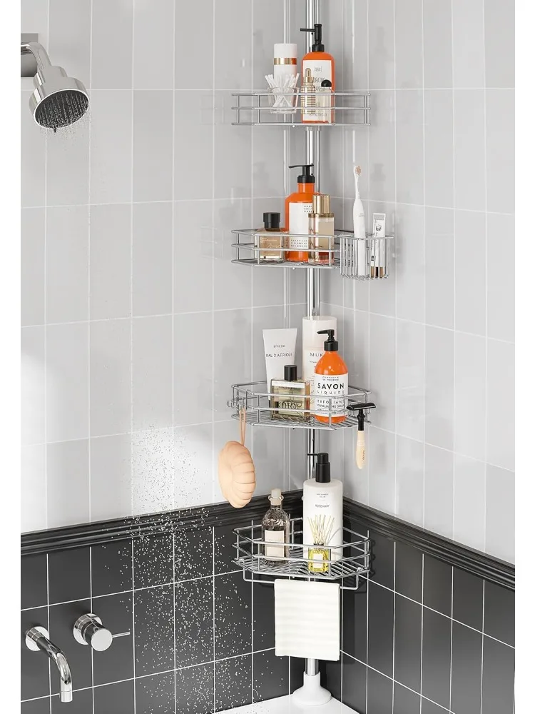 

Corner Shower Caddy Tension Pole, Adjustable Shower Organizer Corner, No Drilling Shower Shelf for Inside Shower, Rack