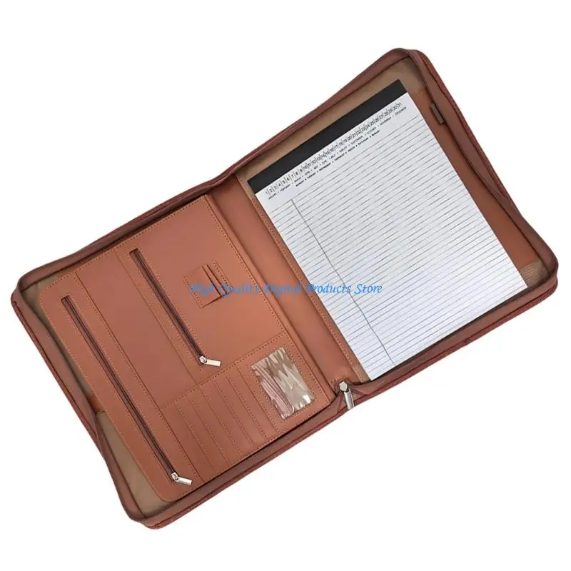 U2JE Professional Document Folder PU Leather Conference Folder With Zippered Closure