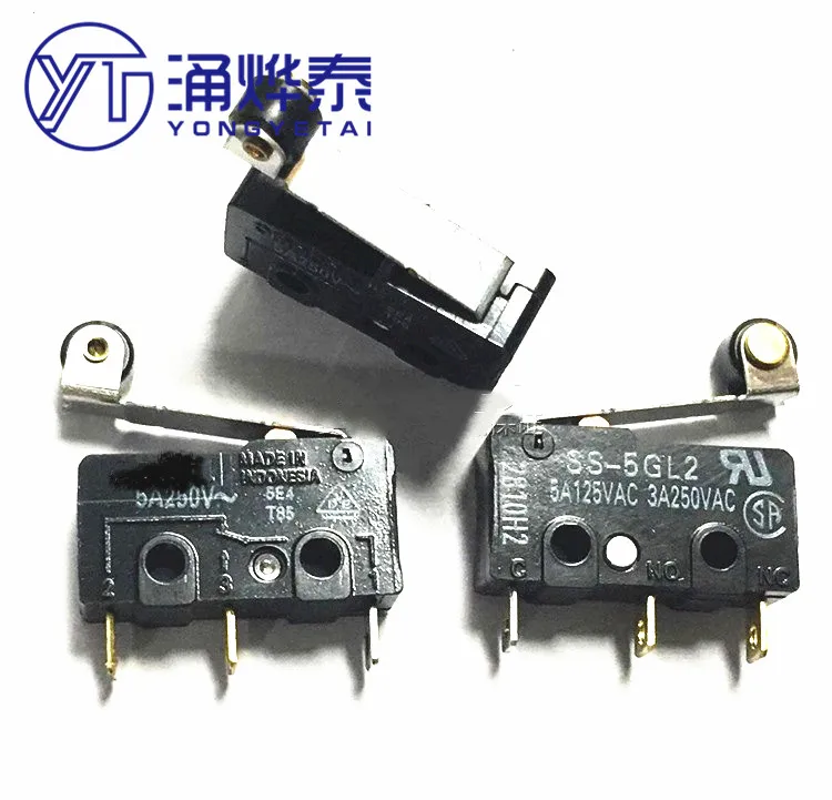 YYT 2PCS Micro switch travel limit switch 3 feet SS-5GL2 roller with handle