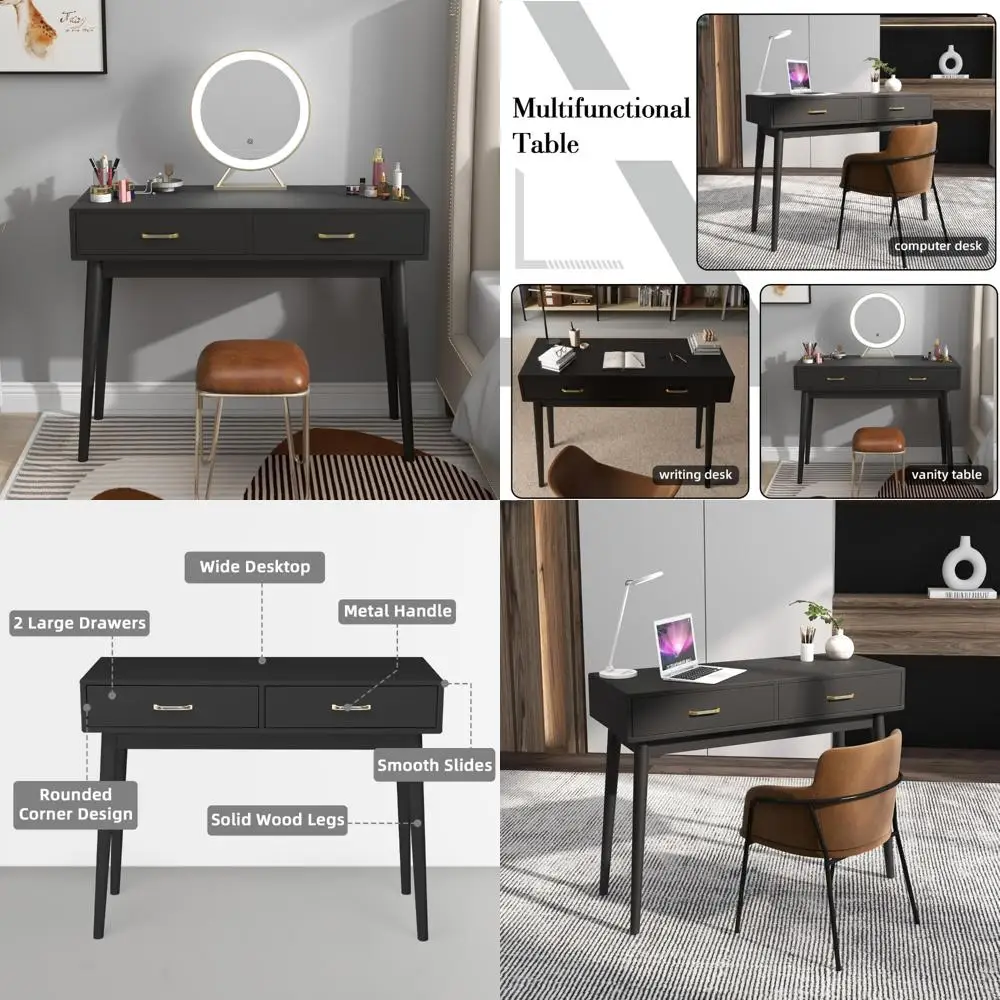 Compact 2-Drawer Contemporary Desk for Small Spaces, Ideal for Home Office and Laptop Use