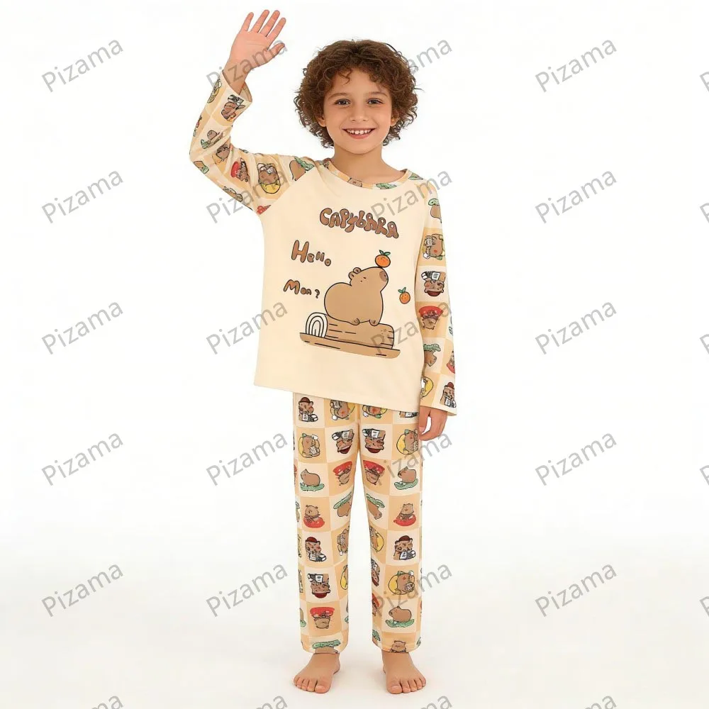Girls Capybara Pajamas Set Full Sleeve Children Sleepwear Kids Pyjamas Suits for Teenager Boys Pijama Capibara Home Wear Clothes