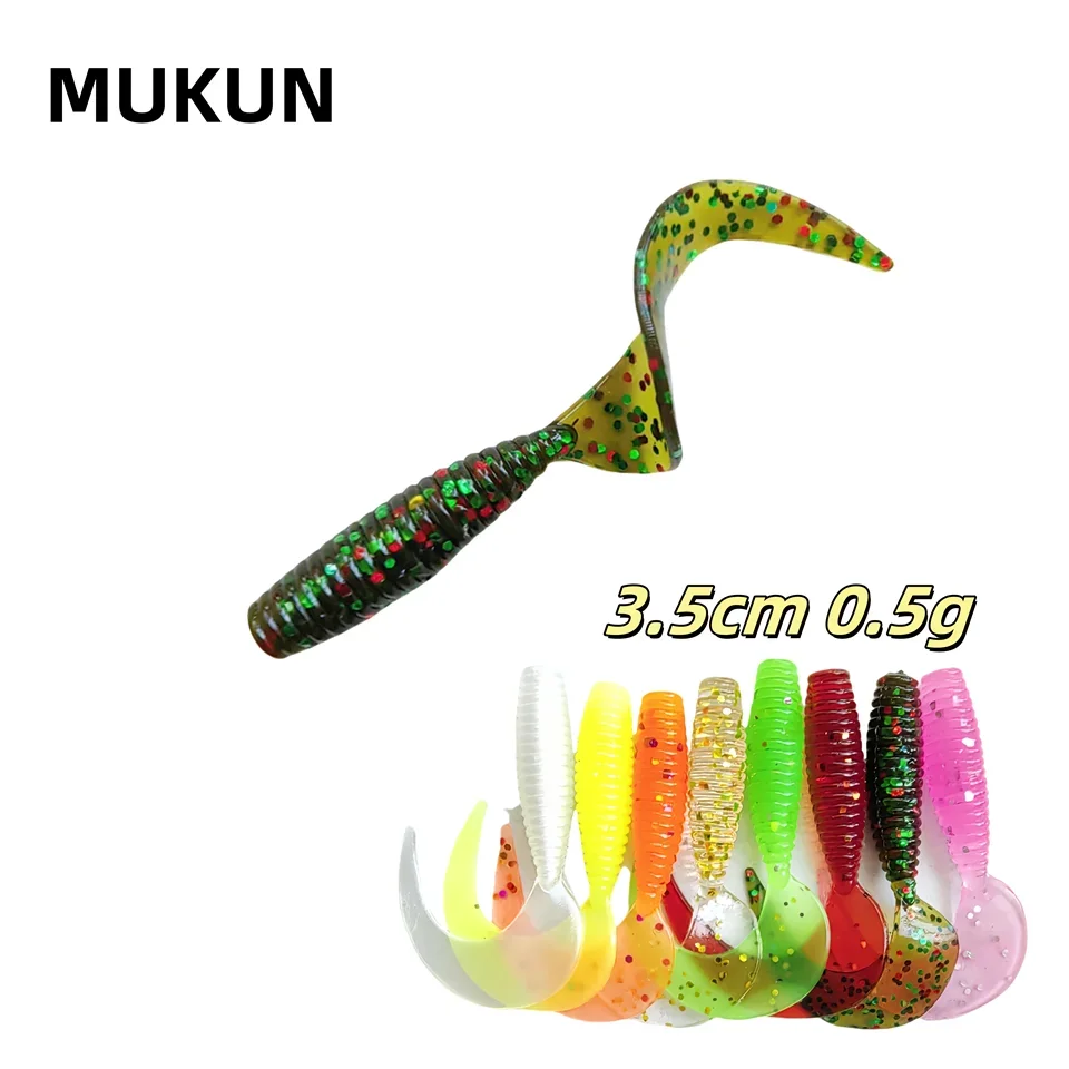 MUKUN 20 sztuk 3.5cm 0.5g silikonowe miękkie przynęty z lokami długi ogon sztuczna korba przynęta fałszywe robaki przynęty wędkarskie