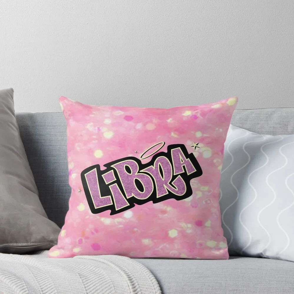 

libra bratz style - iconic pink glitter font logo cute y2k aesthetic Throw Pillow Custom Cushion Cushions Home Decor pillow