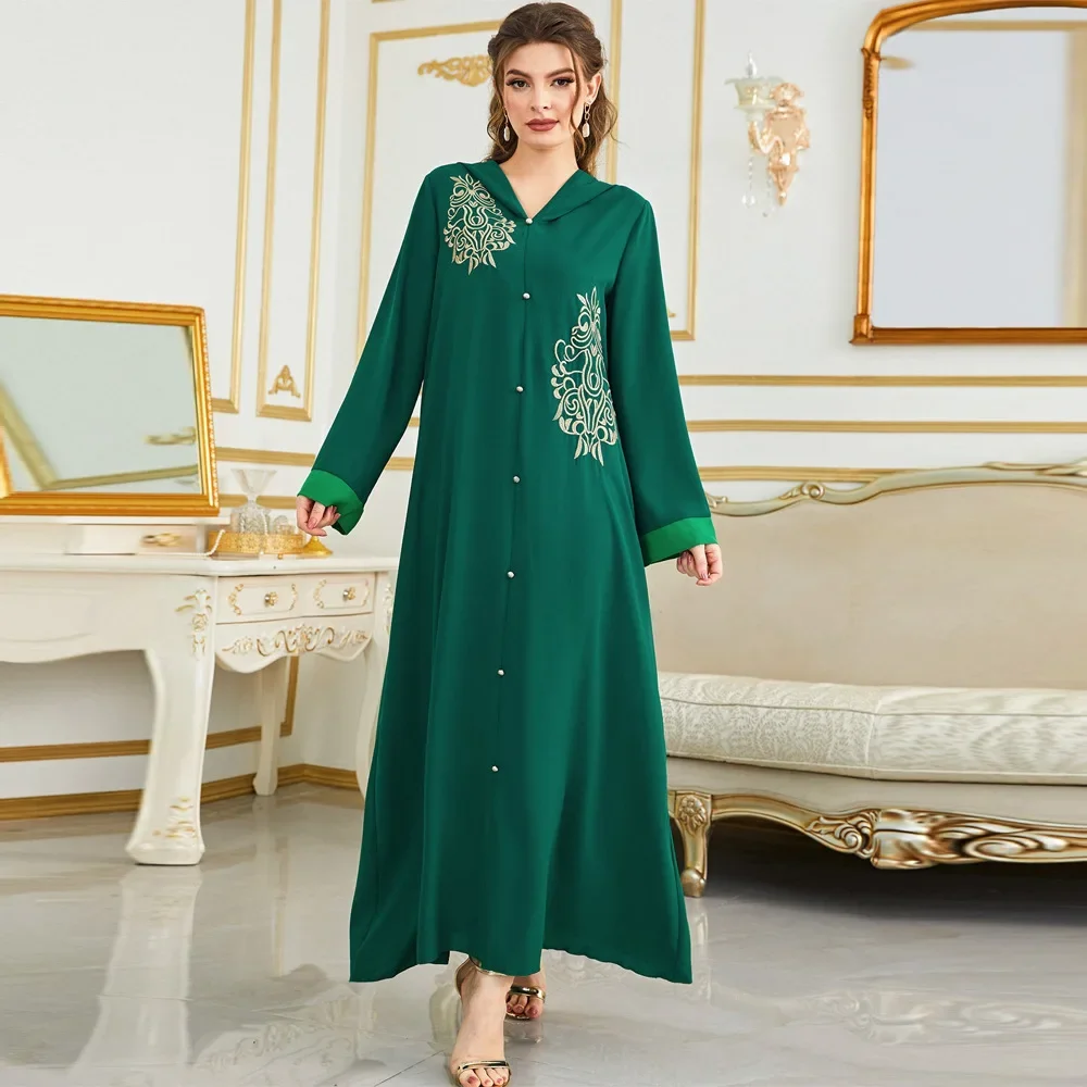 Eid Dubai Luxury Abaya Green Muslim Long Dress Saudi Gulf Abayas for Muslim Women Turkish Party Islamic Outfit Moroccan Djellaba