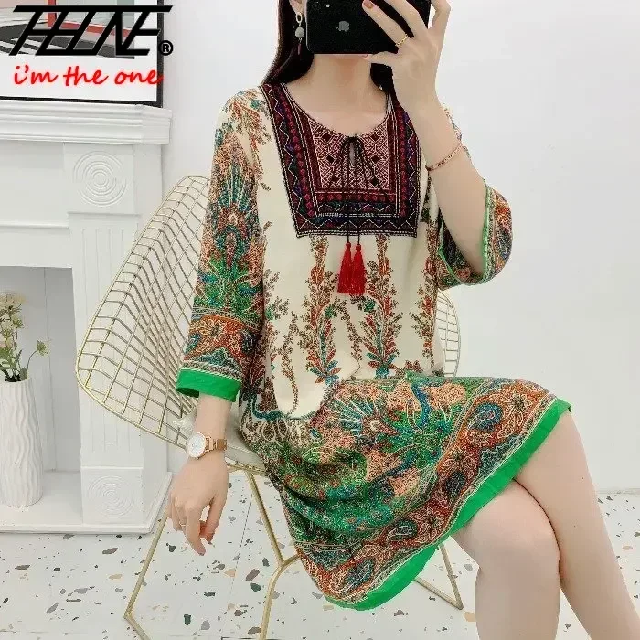 Women\'s Clothing Women Indian Dress Ready Stock Summer Vintage Causal Korean Style Beach Embroidery Tassel Floral Print Vestidos