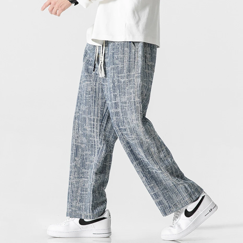 Vintage Sweatpants Men Plus Size 8XL Pants Fashion Casual Elastic Waist Trousers Male Loose Straight Pants