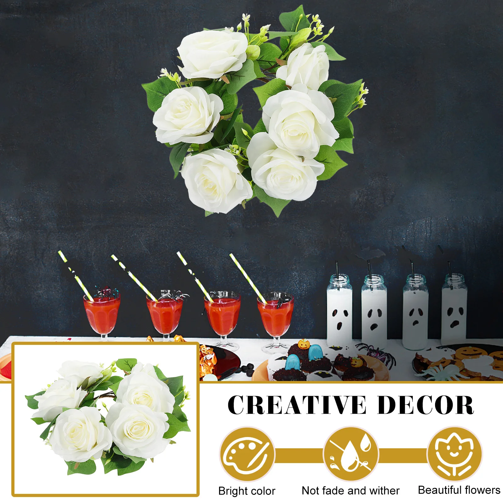 

Artificial Rose Flower Ring Silk Wreath Wedding Table Centerpiece Party Decoration Floral Rings