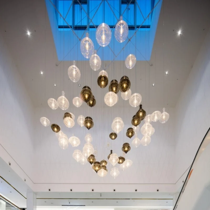 High-End Luxury Indoor Pendant Chandelier Elegant Oval Glass Design Adjustable Height for Warm White Lighting Easy Project