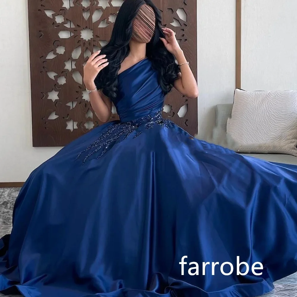 Bella Customized Blue Slanted Shoulders Sequins robes de soirée Floor-Length Taffeta Party Dresses Sleeveless Prom Dress 2024 image 5
