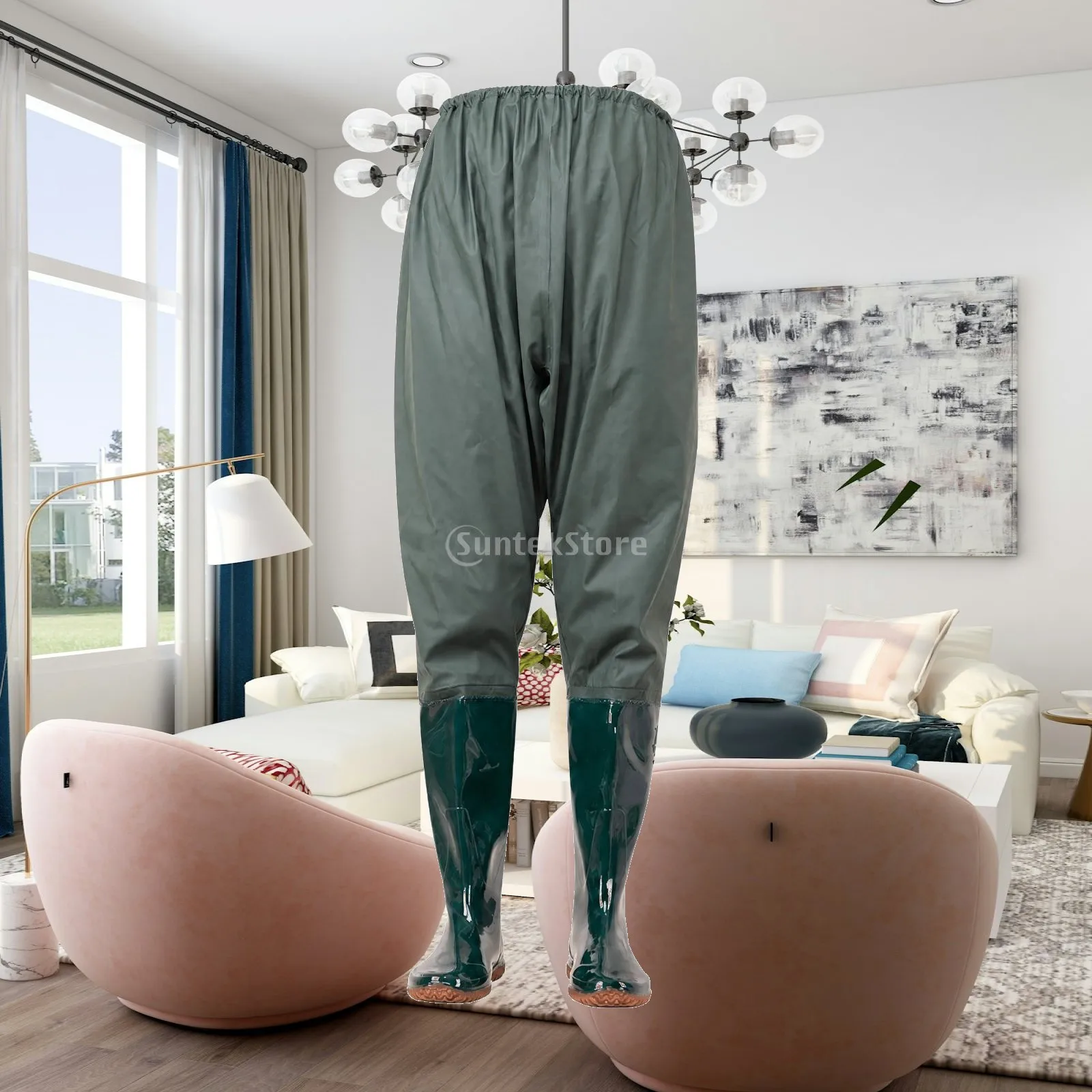 Fishing Wader Pants with Rubber Boots Attached Waterproof Waist Waders for Men Women Ideal for Shallow Water Fishing and Farm