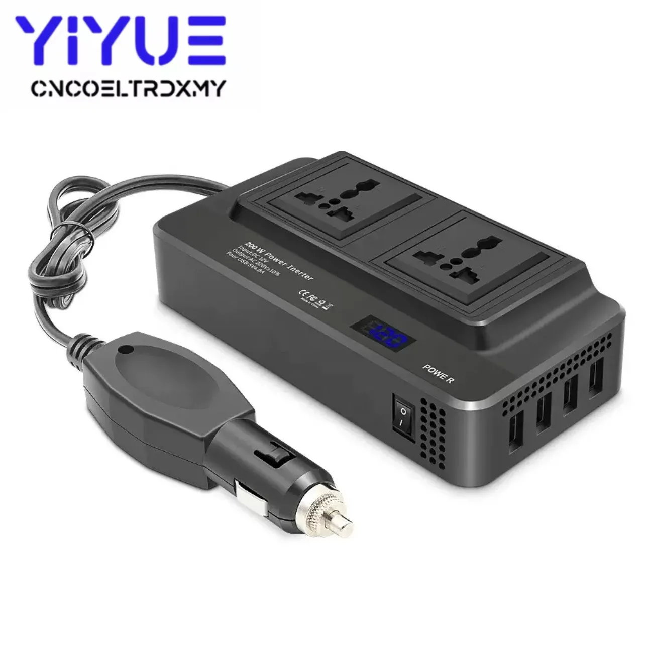 200W Car Inverter with 2 AC Outlets 4 USB Ports DC 12V to AC 220V/110V Power Inverter for Car