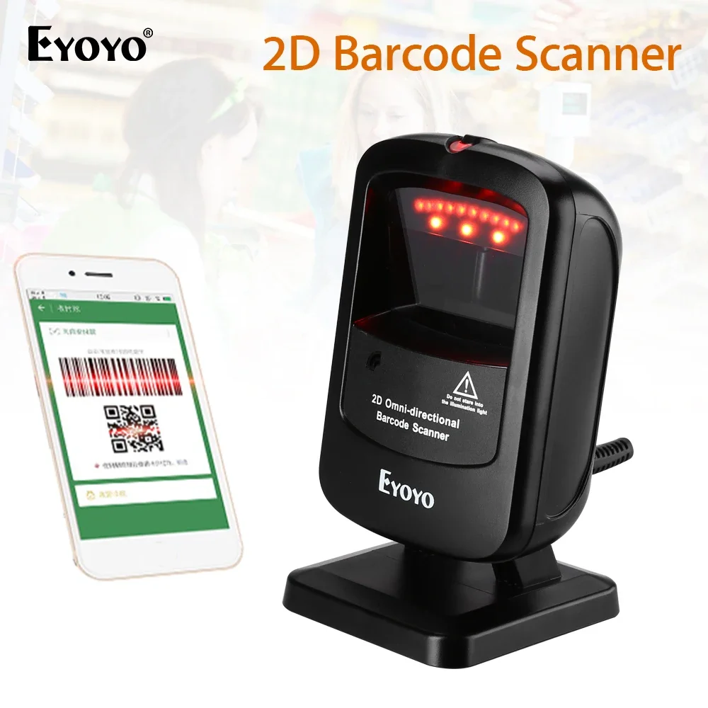 Eyoyo EY-2200 Scanner de codes à barres de bureau 2D omnidirectionnel USB filaire lecteur de codes à barres plate-forme Scanner détection automatique balayage