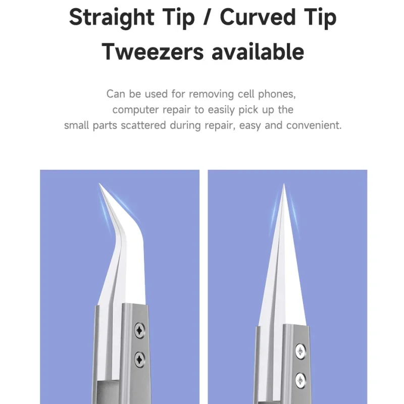Mechanic S-grade Ceramic Tweezers Non-magnetic Precision Insulation Straight/Curved Tip for Phone Electronic Flying Wires Repair