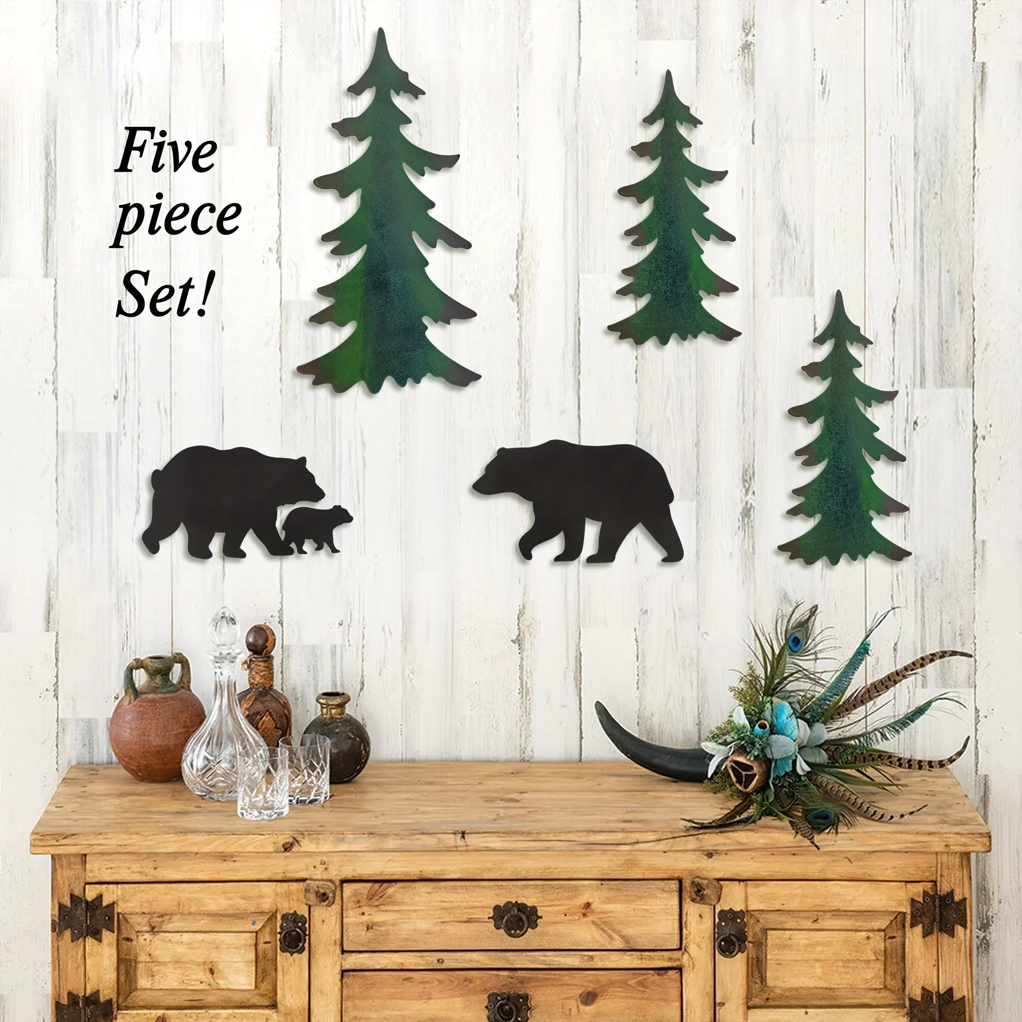 

Promotion 5pcs/set Forest Bear Metal Wall Sculpture, Silhouette Home Decoration, Metal Wall Decoration, Forest Animal Silhouette