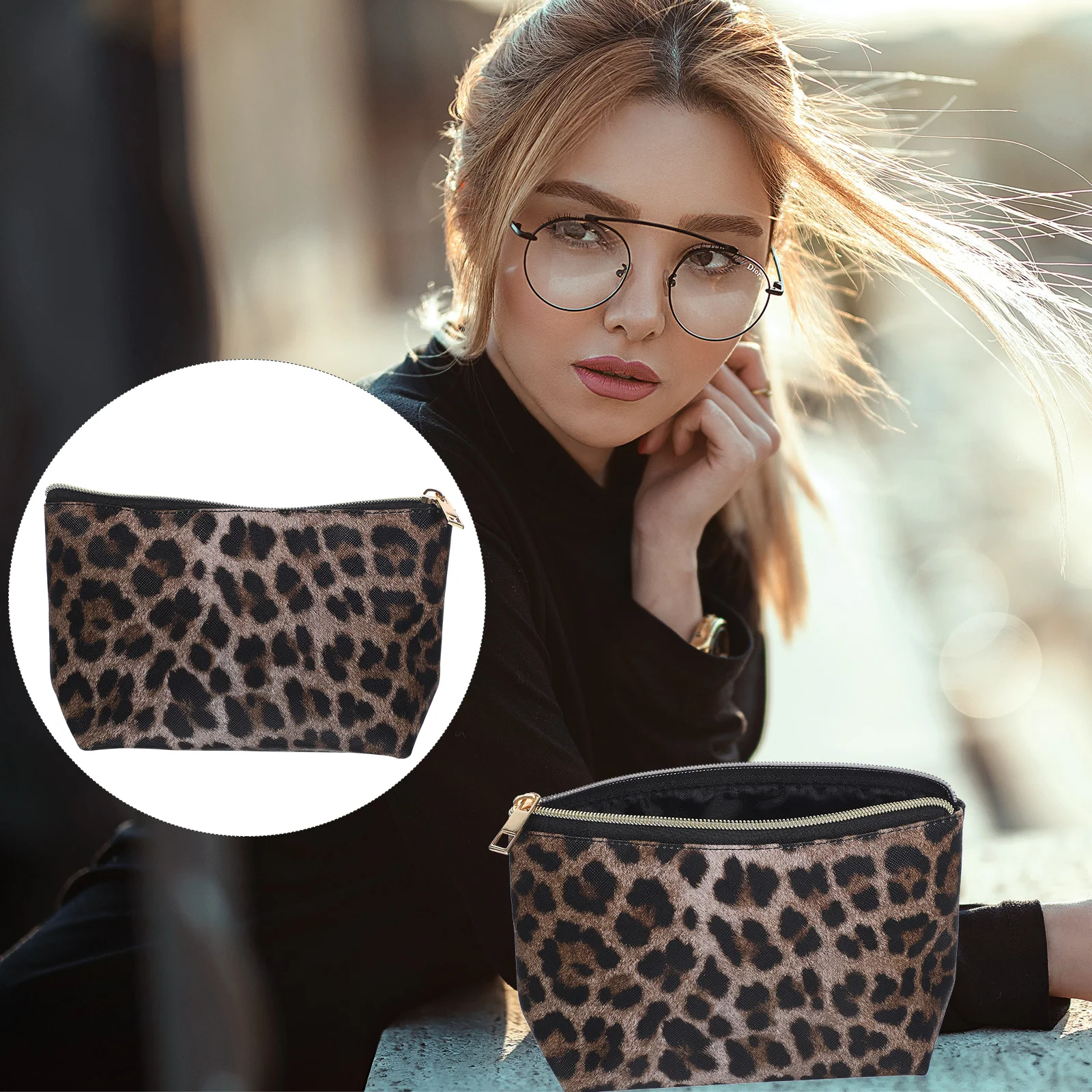 Makeup Bags Leopard Print Large Capacity Waterproof Toiletry Travel Storage Zippered Organizer for Pouches