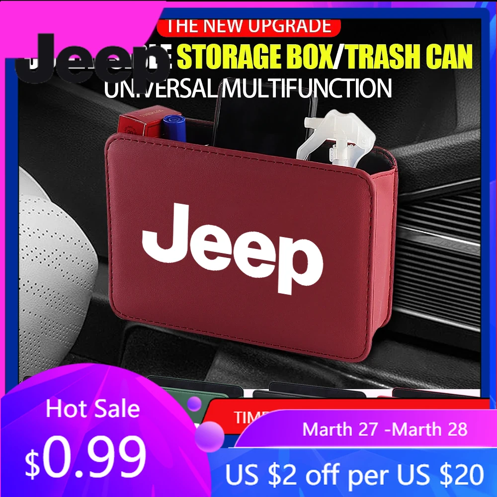 

For Jeep Leather Car Door Storage Box Organizer Trash Can For Jeep Grand Cherokee Wrangler JK Gladiator Compass Renegade Wago