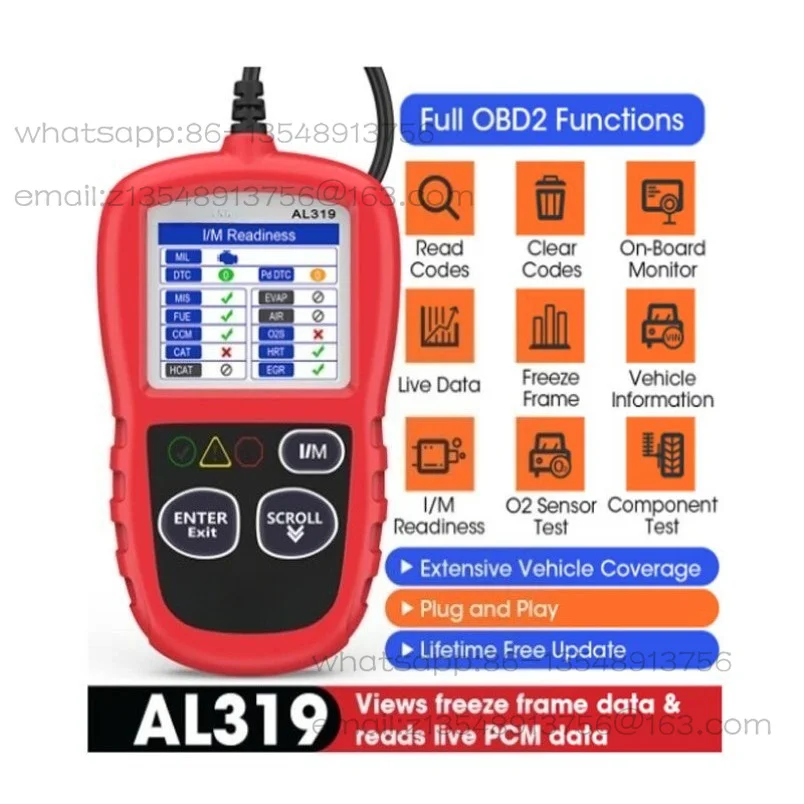 AL319 OBDII & CAN fault code reader, automotive engine diagnostic detector