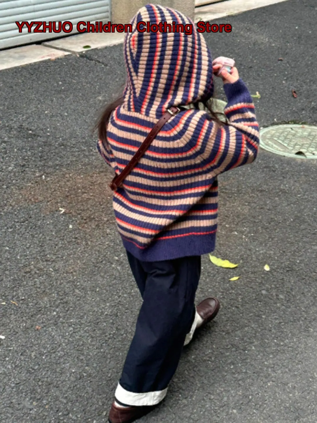 Girls Cardigan Kids Autumn Knit Cardigan Striped Pattern Hooded Jacket