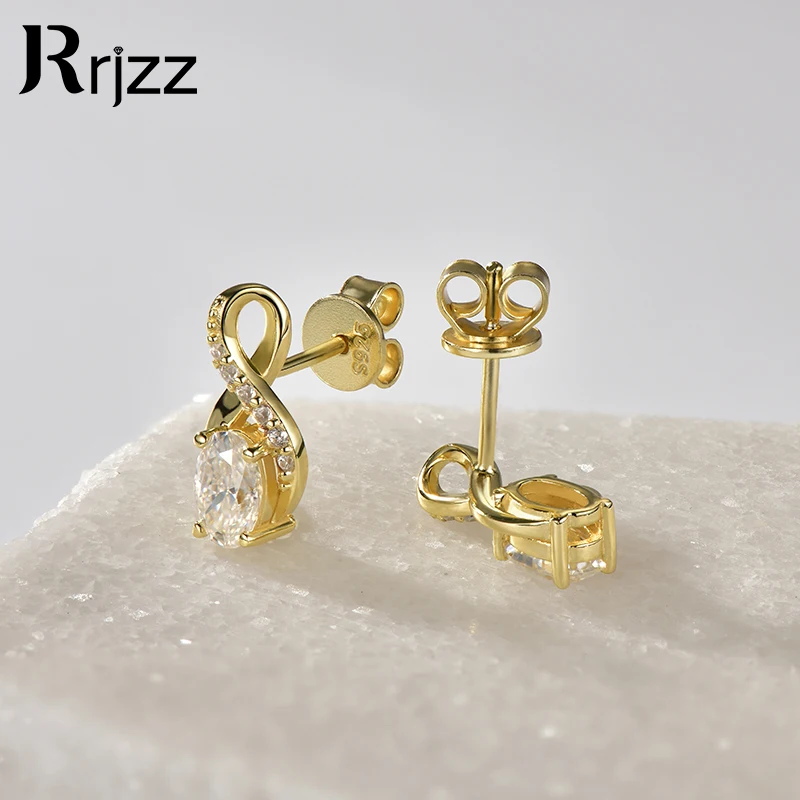

Rrjzz 100% 925 Sterling Silver Classic Vintage Women Infinity Earrings VVS1 0.5CT Oval Cut Moissanite Stud Ear with Certificate