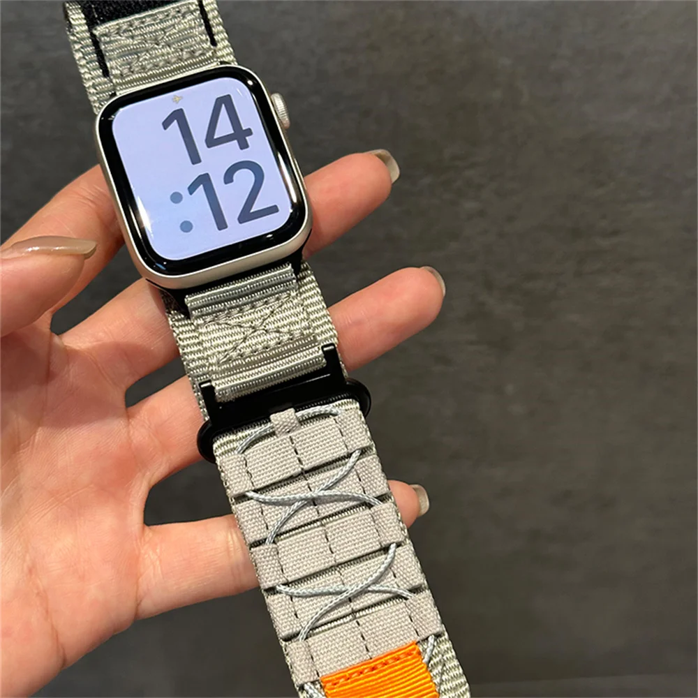 Outdoor Nylon Rope Weave Sports Band For Apple Watch 9 8 7 6 5 4 3 2 SE Ultra Soft Sticker Strap For iWatch 41mm 49 45 42 40 38