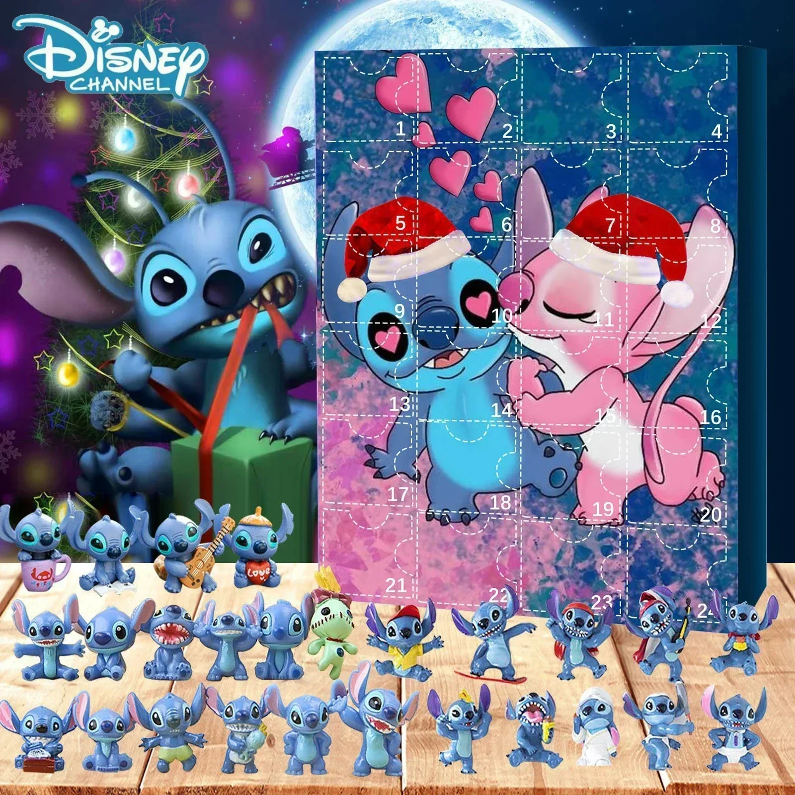 2024 Disney Stitch Christmas Advent Calendar Anime Figure Lilo&Stitch Mini Model Toy Ornaments for Children\'s Christmas Gifts