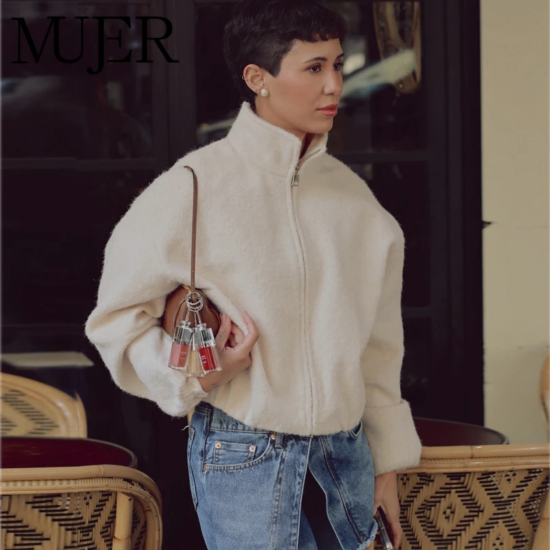 

MUJER Cropped Plush Jacket Women Zip Varsity Women's Bomber Jackets New in Outerwears Oversize Demi-season Jacket for Women Coat