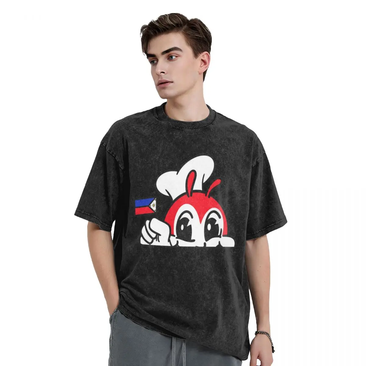 

JOLLIBEE PEEKING PHILIPPPINE FLAG FILIPINO CAP Стираные футболки Harajuku футболка с короткими рукавами уличная одежда топы футболки для мужчин и женщин