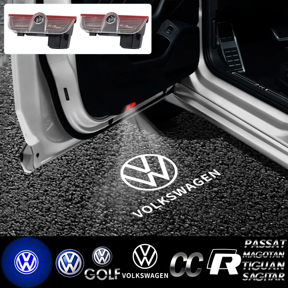 2Pcs Car Door Welcome Light Led HD Projector Lamp Courtesy Lights for Volkswagen VW Scirocco 2009-2016 Touran Phideon 2016-2022