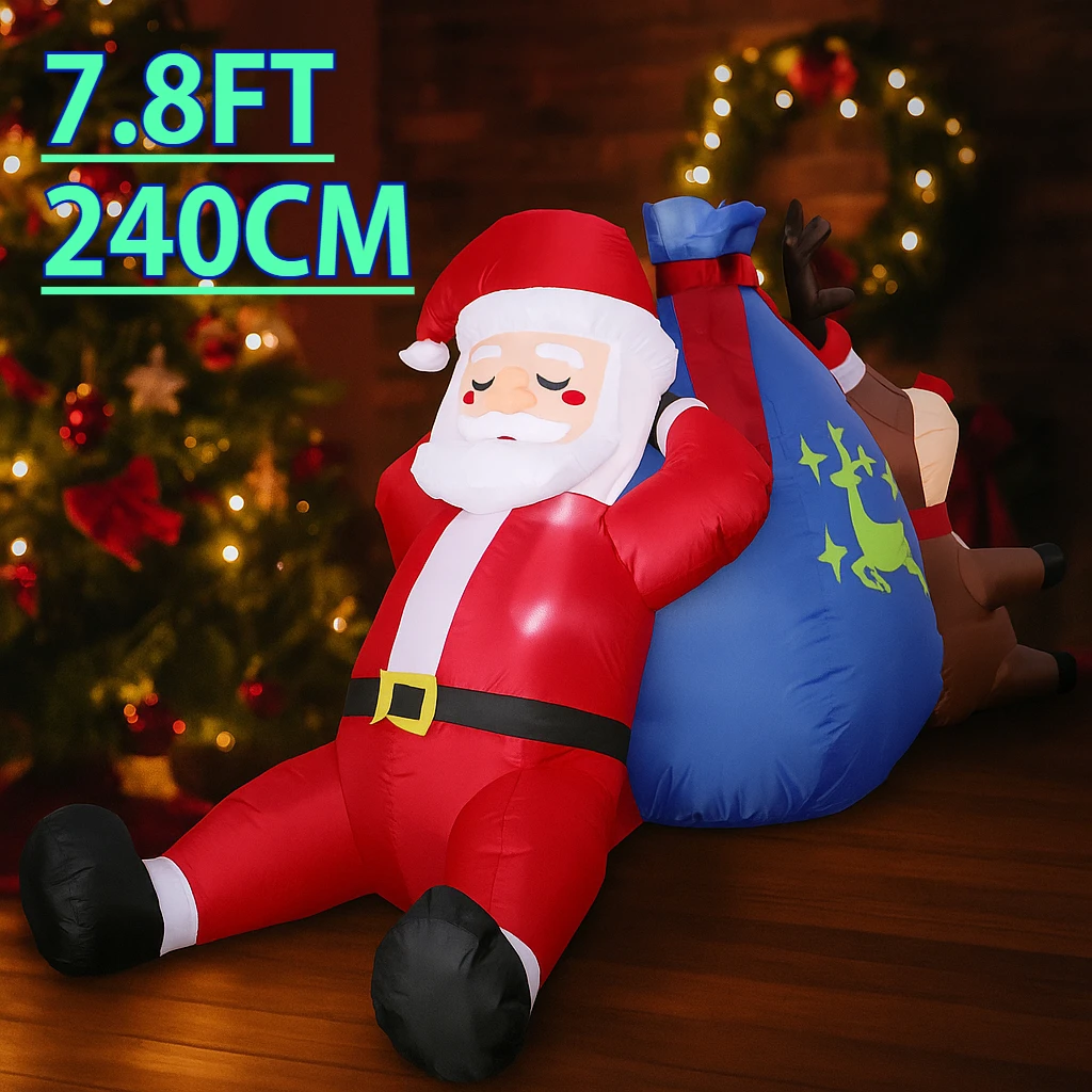 

7,8 футов Рождественский праздничный декор Санта-олень Декор Подарочная сумка Надувной Рождественский двор Светодиодный домашний орнамент Подарки Игрушечные украшения