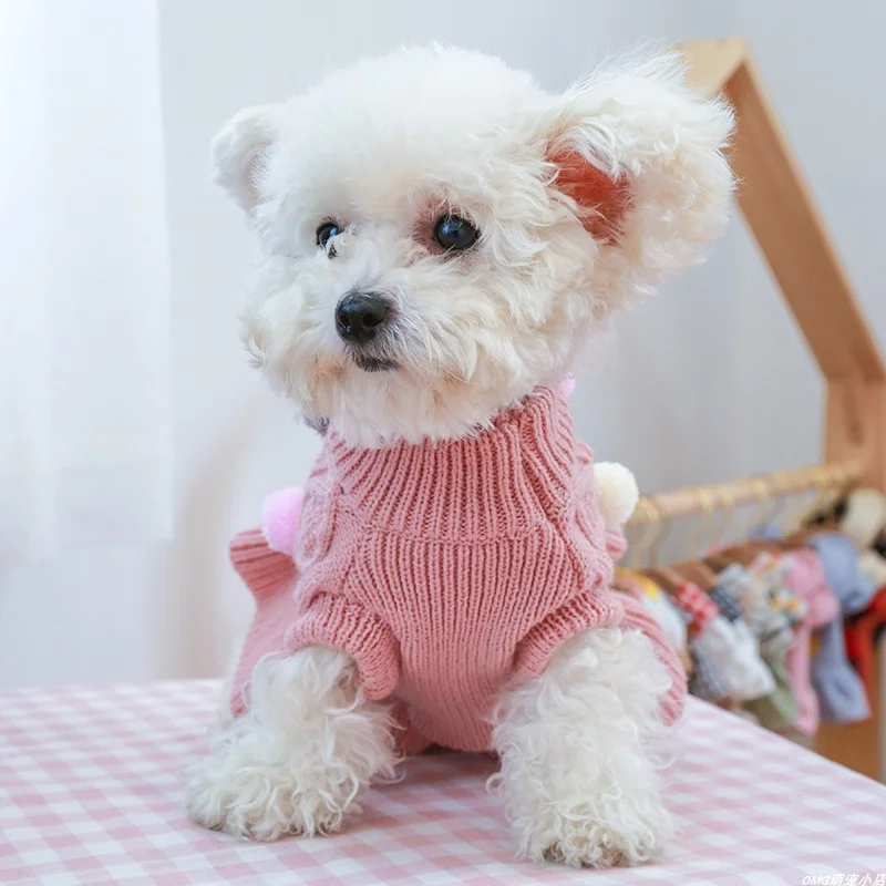 1PC Pet Clothing Cat Pink Pullover Elastic Ball Woolen Skirt Sweater Suitable for Small and Medium Dogs