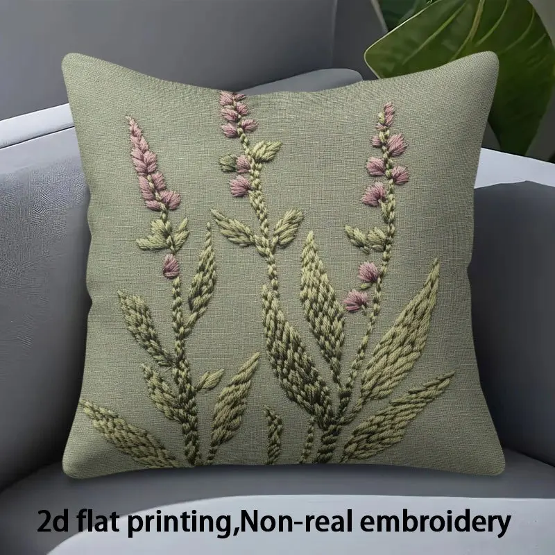 Double Sided Botanical Wildflower Decorative Pillowcase - 2D Printed Sage Green Floral Cushion Cover for Rustic Home Decor, 1PC