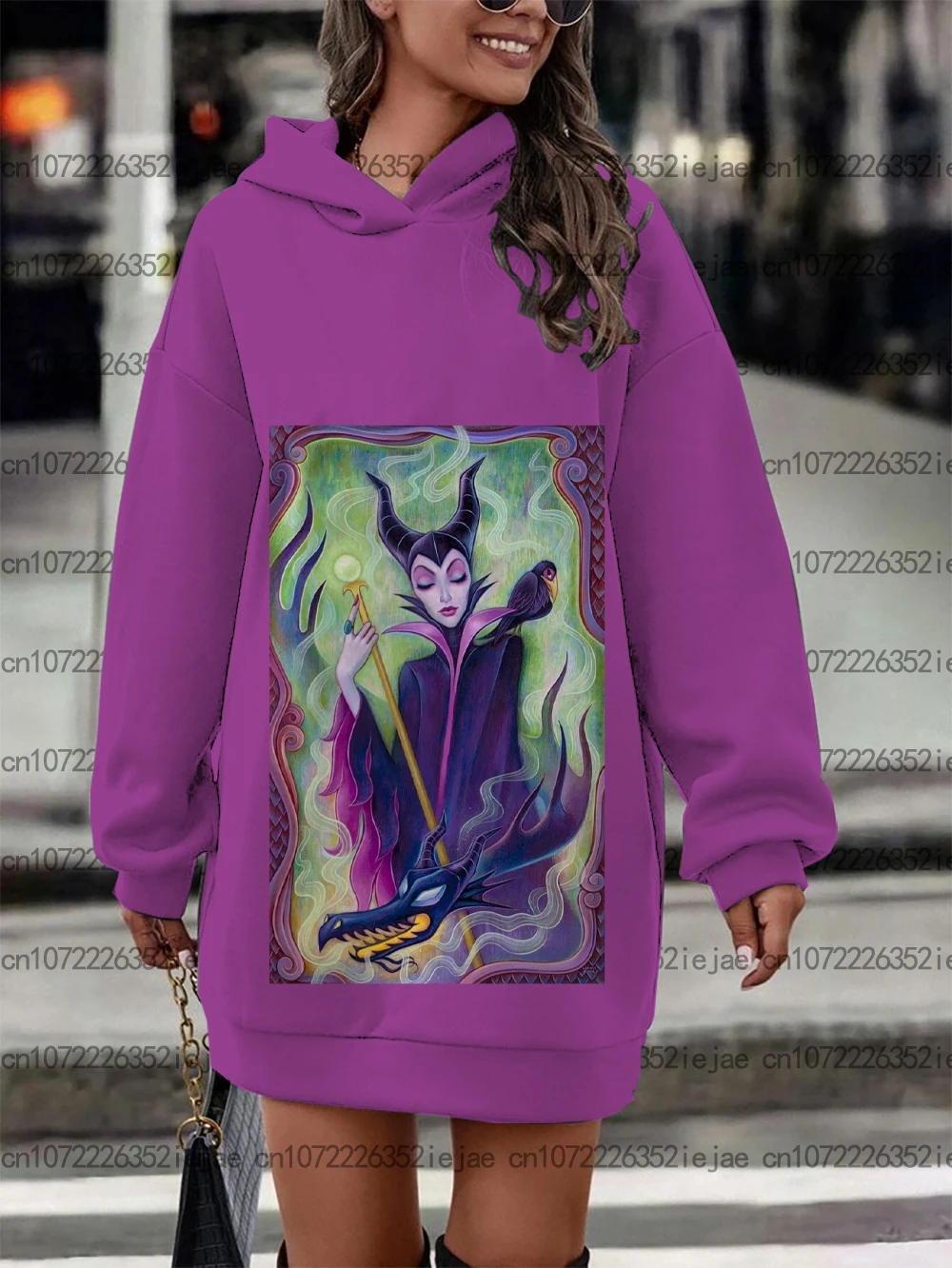 Lockeres All-Match-Pulloverkleid für Damen, Disney Sleeping Devil, klassisches Kapuzenkleid mit Aufdruck, Herbst- und Wintermode-Trend-Pullover