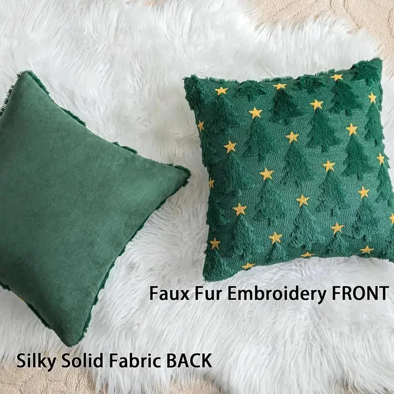 Star Christmas Tree Soft Plush Fabric Green Christmas Cushion Covers Living Room Sofa Christmas Throw Pillow Cover 18x18Inch