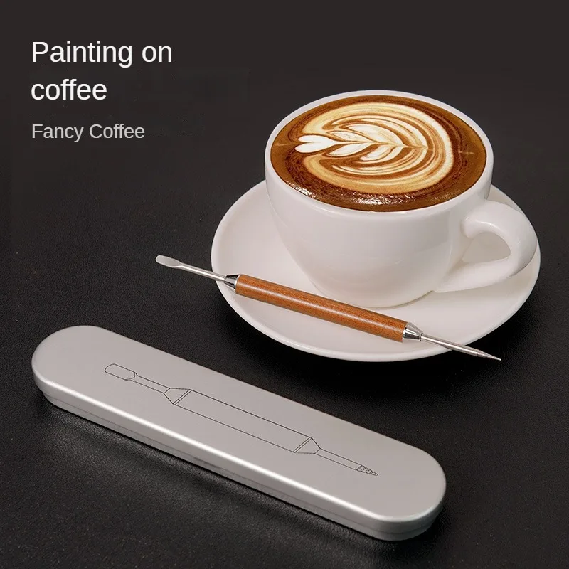 Stainless Steel Coffee, Fancy Stitch Real Wood The Needle Art Coffee Latte Sspent Tool Accessories