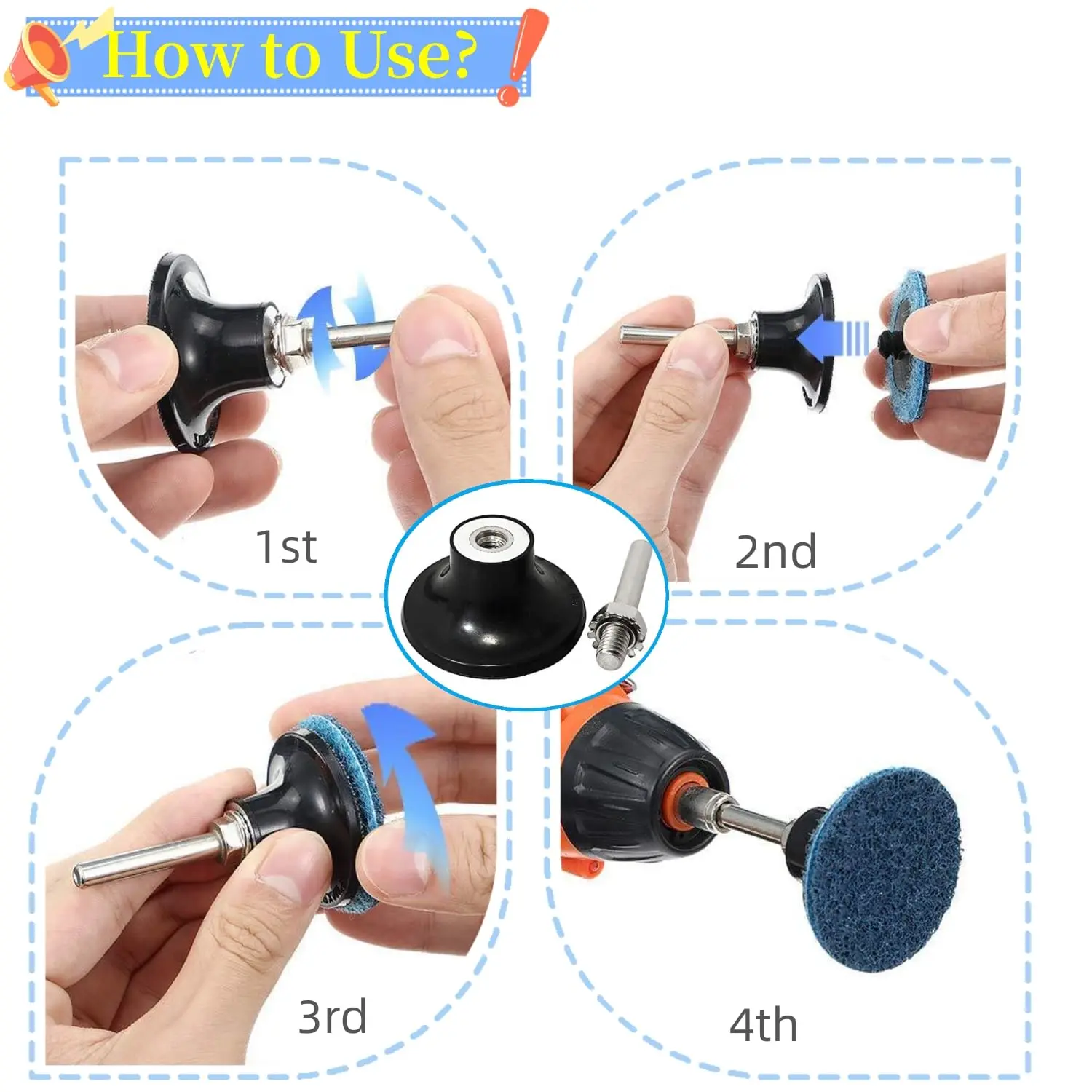 Kit adattatore per supporto disco con blocco a rullo a cambio rapido da 1/23 pollici 6 pezzi con gambo da 1/4 "per levigatura lucidante e preparazione della superficie