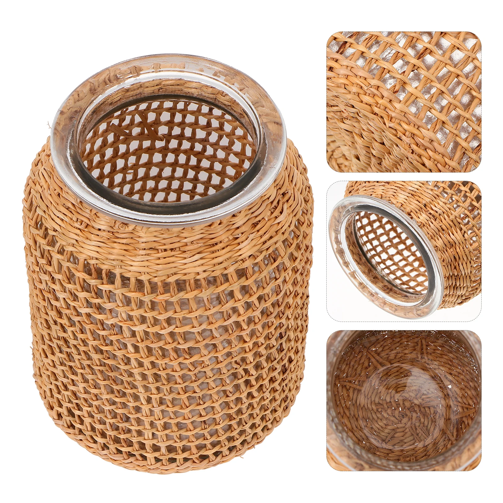 

1pc Straw Woven Vase Decorative Glass Bottle Home Adornment Flower Arrangement -Friendly Grass for Rustic