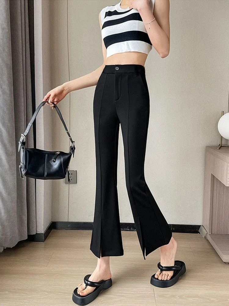 

Пошивные женские брюки, черные расклешенные офисные брюки, женские брюки, новые классические удобные эластичные костюмы, осенняя одежда