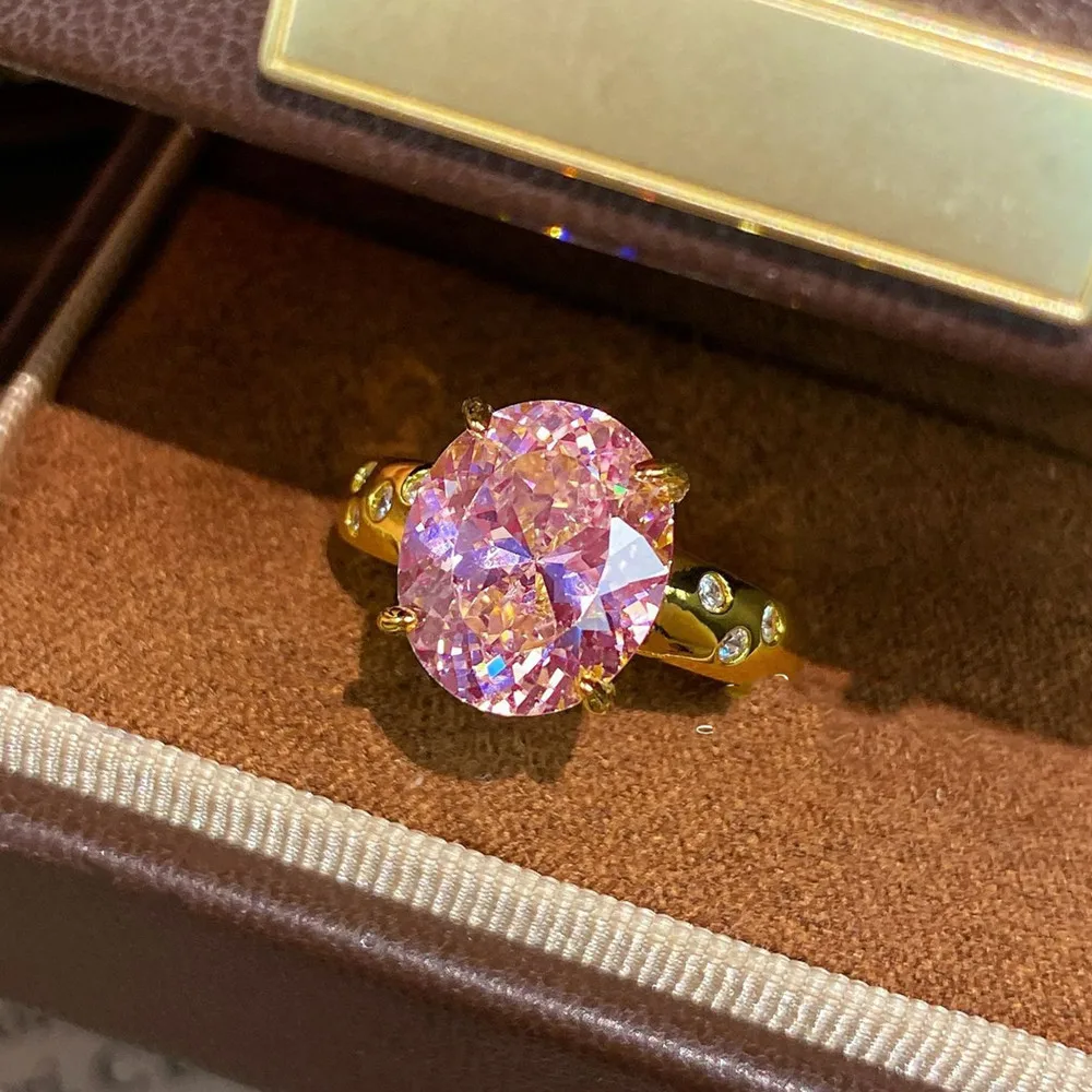 Exquisite Ladies' Brilliant 3 Carats Pink Quartz Diamonds Vintage Rings for Women 18k Gold Silver 925 Elegant Fine Jewelry Gifts 4