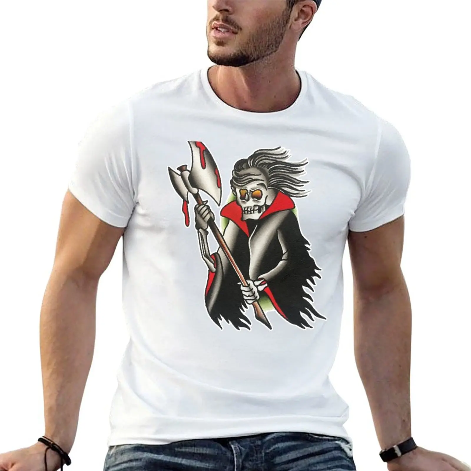 

Traditional Axe Reaper Tattoo Design T-Shirt cotton t shirts high quality anime t shirts oversize T-Shirt