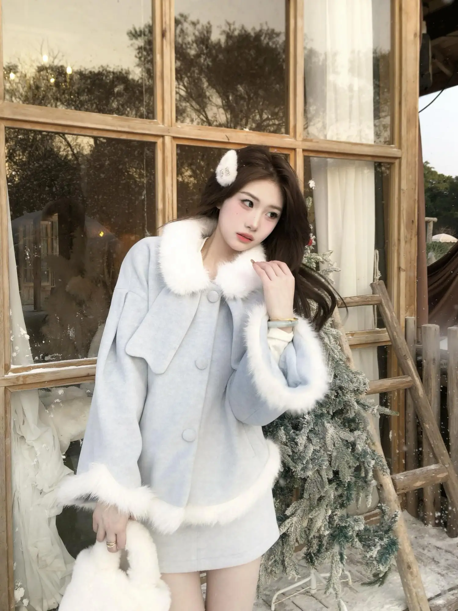 UNXX Autumn and Winter White Textured Thick Wool Blend Elegant Set Women Female Office Lady Two-piece Set 2024 New Arrivals