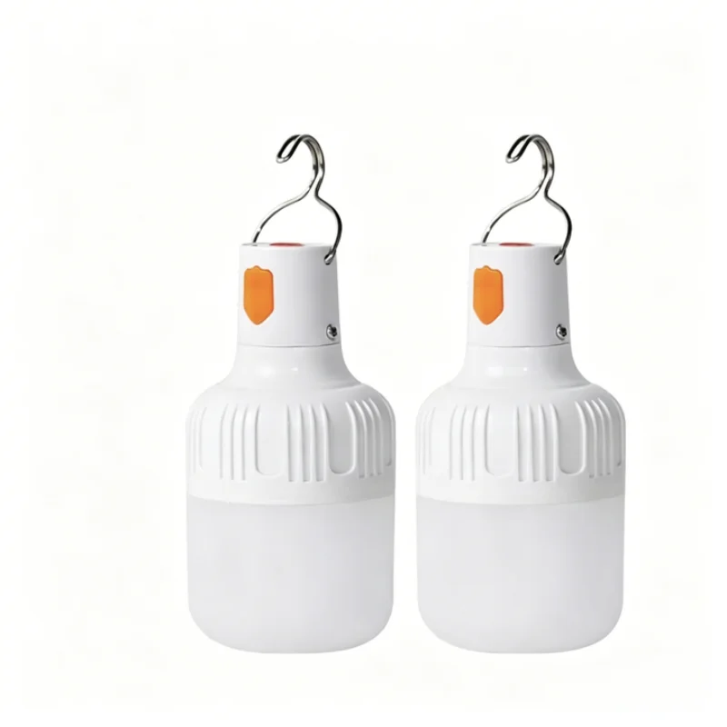 2PCS USB Rechargeable LED Camping Light Bulbs with Hook Portable Emergency Hanging Lamp for Fishing Hiking Tent Outdoor Lighting
