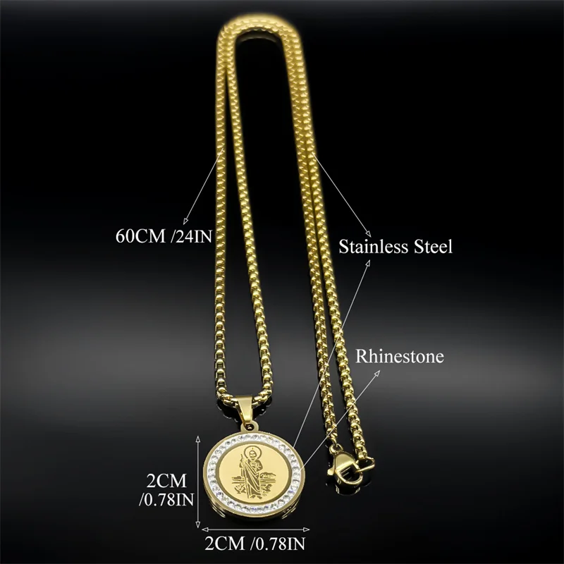 الكاثوليكية سان يهوذا ميدالية قلادة قلادة للنساء الرجال الفولاذ المقاوم للصدأ الذهب اللون سانت جود سلسلة مجوهرات طوق hombre