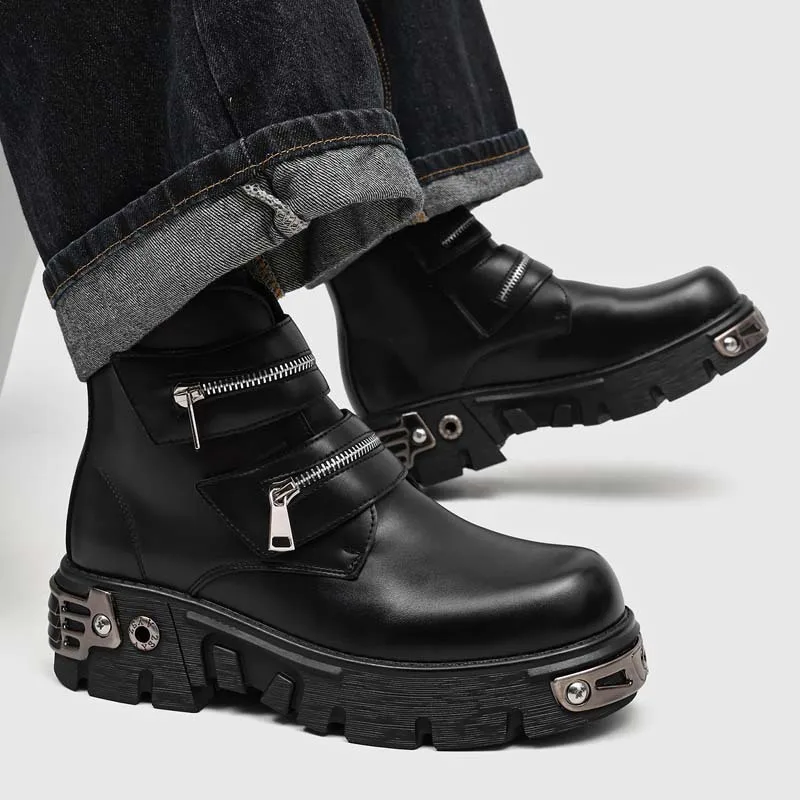 

mens fashion punk gothic chelsea boots black designer shoes cowboy natural leather boot trendy cool platform ankle botas hombre