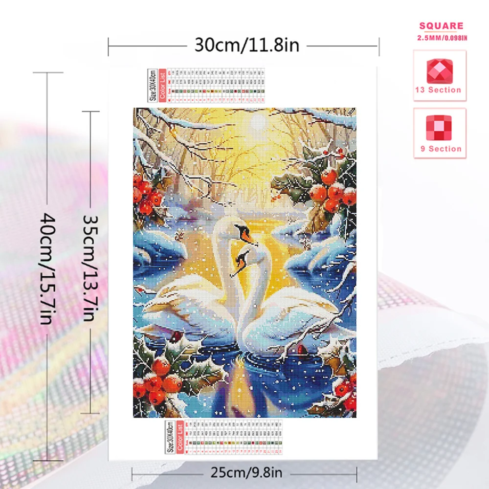 Huacan Diamond Painting Animal Swan New Collection Full Square Round Drill Mosaic Winter Scenery Craft Kit Handmade Home Decor