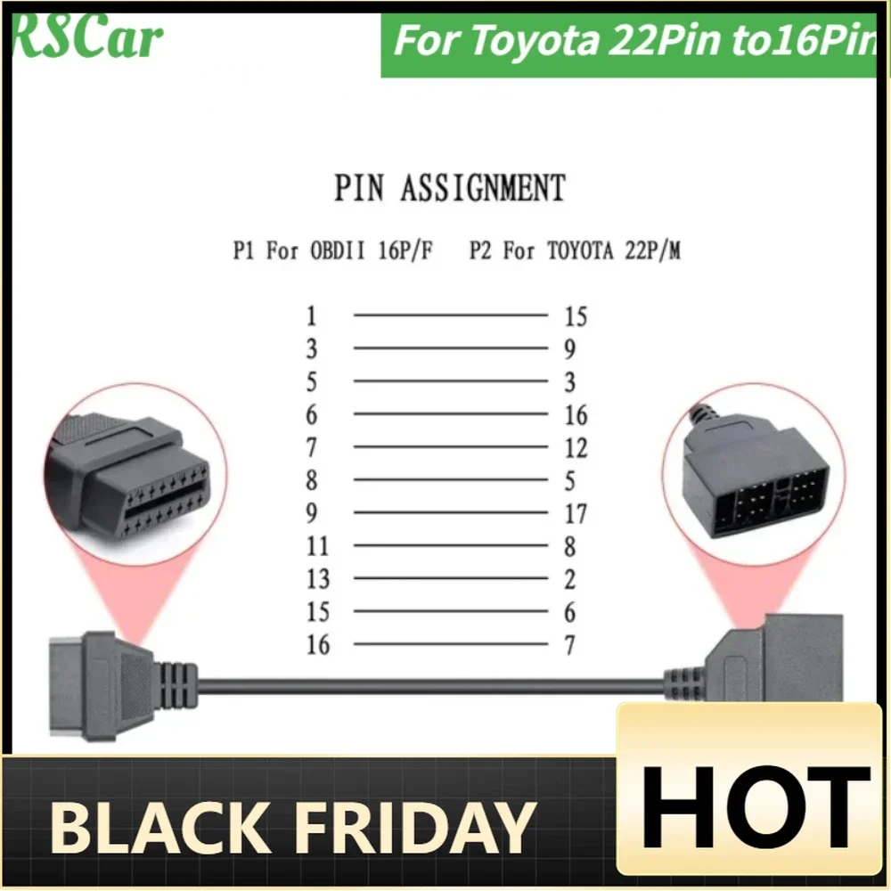 Brand-new Suitable for Toyota 22-pin To 16-pin Diagnostic Adapter Cable for Toyota 22-pin To 16-pin OBD To OBD2 Connection Cable