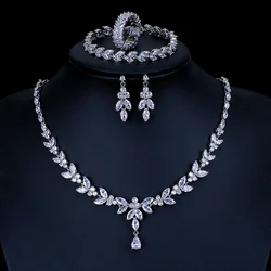 Ekopdee Luxury Brilliant Cubic Zirconia Necklace Set Earrings Rings Women CZ Light Drop Bridal Wedding Jewelry Sets 2022 New