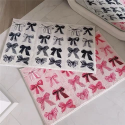 Plush Carpet Thickened Retro Bow Rugs Bedroom Living Room Bedside Cute Floor Mat Home Decoration Pink Carpet Round Angel Footmat