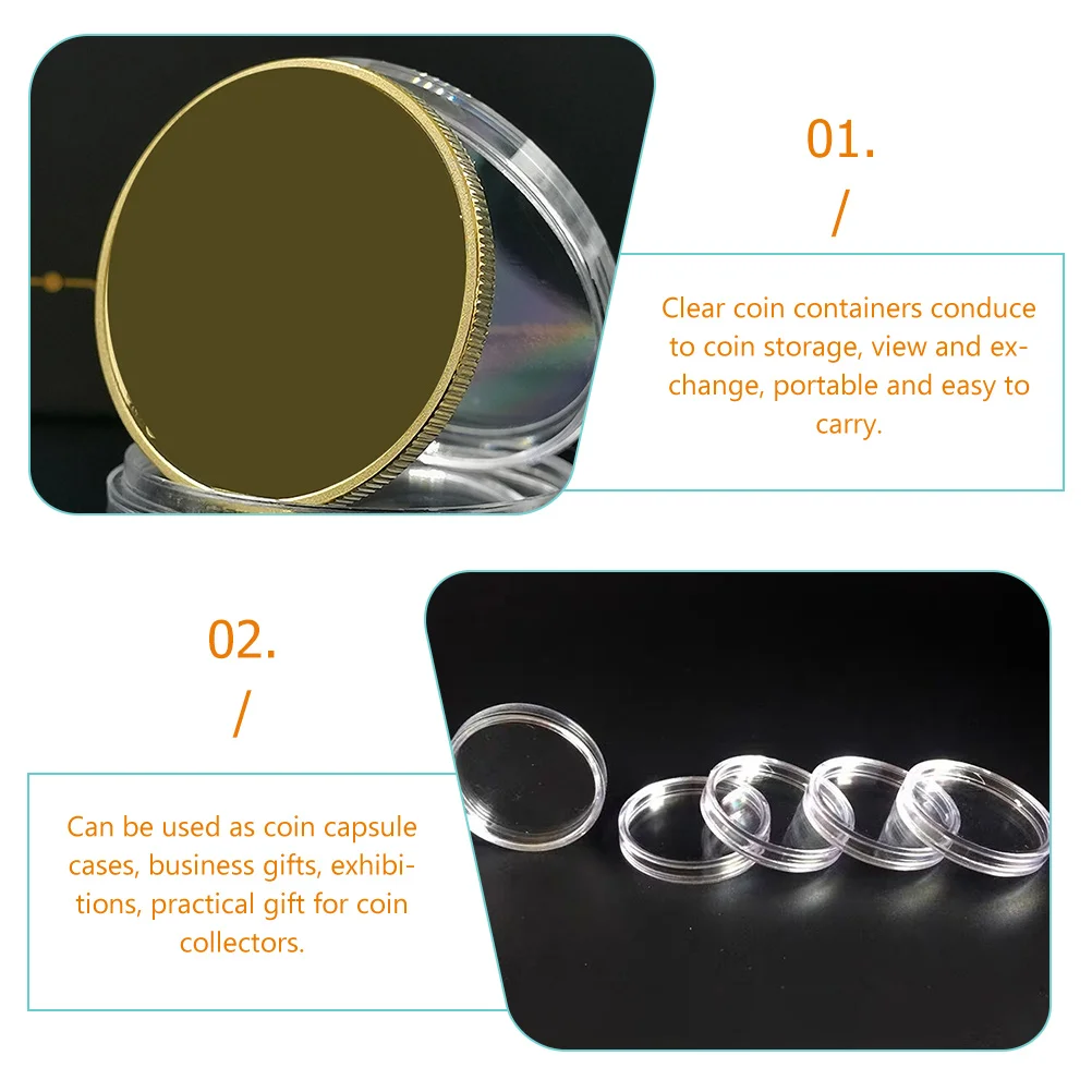 100 Pcs Coin Holders for Collectors Capsule Protector Clip Convenient Clear Round