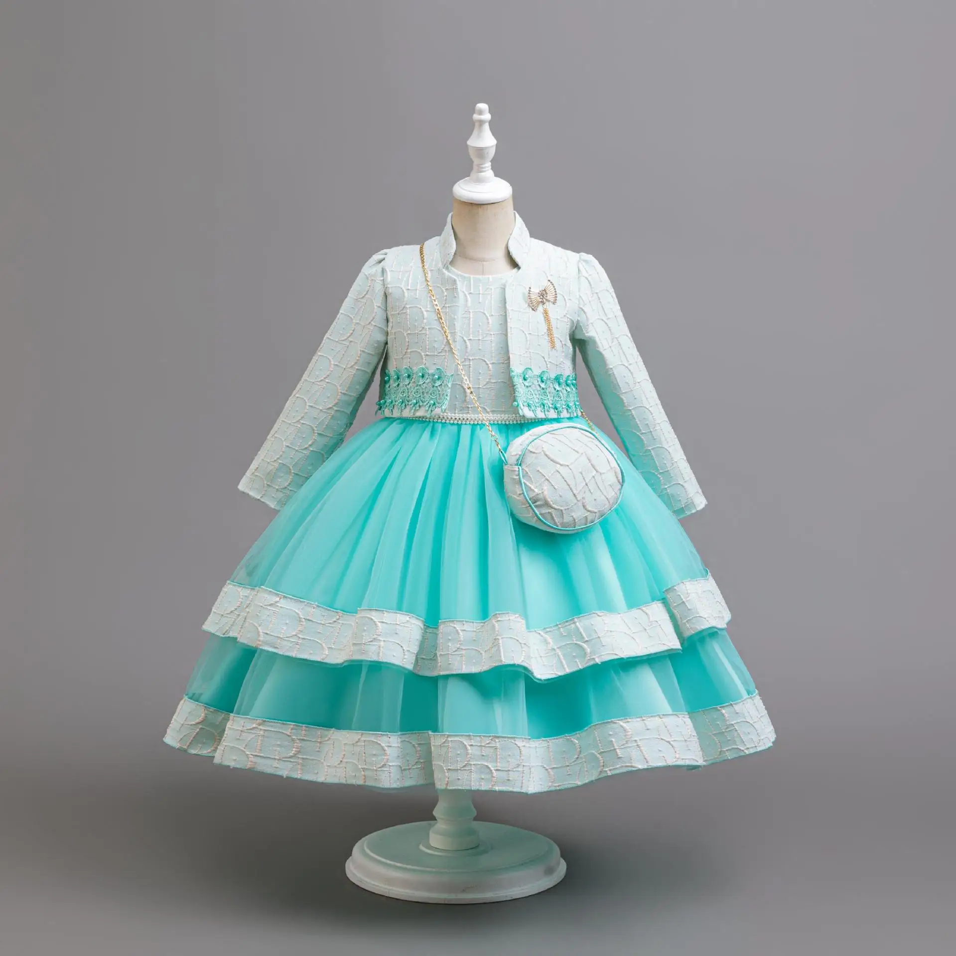 3 Pcs Set Princess Girls Party Dress Holiday Tulle Kid Lace Clothes Elegant Skirt for Kids
