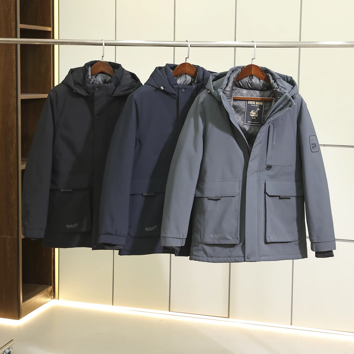 

Высококачественная мужская зимняя парка-пуховик 3-в-1 с капюшоном, средней длины, из искусственной кожи, с наполнителем из 90% гусиного пуха, модная городская модель